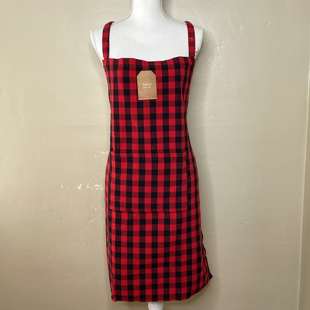 HOLIDAY COLLECTION Apron Black & White Buffalo Check Cotton Tradwife NWT